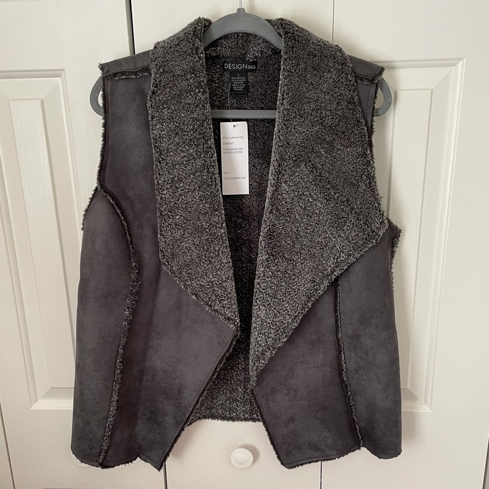 Faux Suede/Shearling Dark Gray Vest - NWT